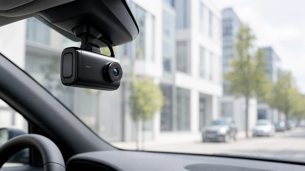 Professionell montierte Dashcam in einem Fahrzeug